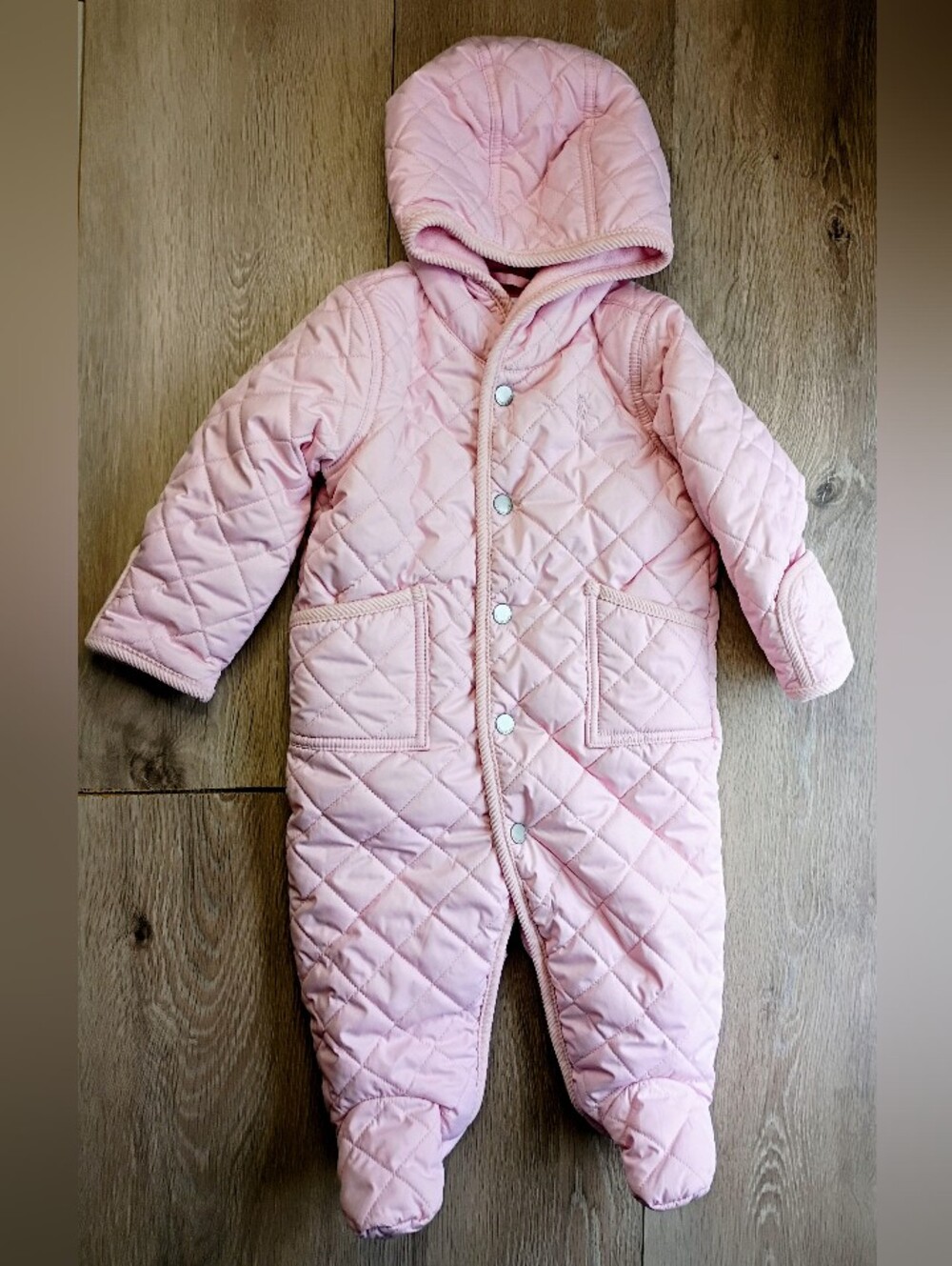 Pink Ralph Lauren Infant Snowsuit Sz 6 Months Quilted Fully Fleece Lined